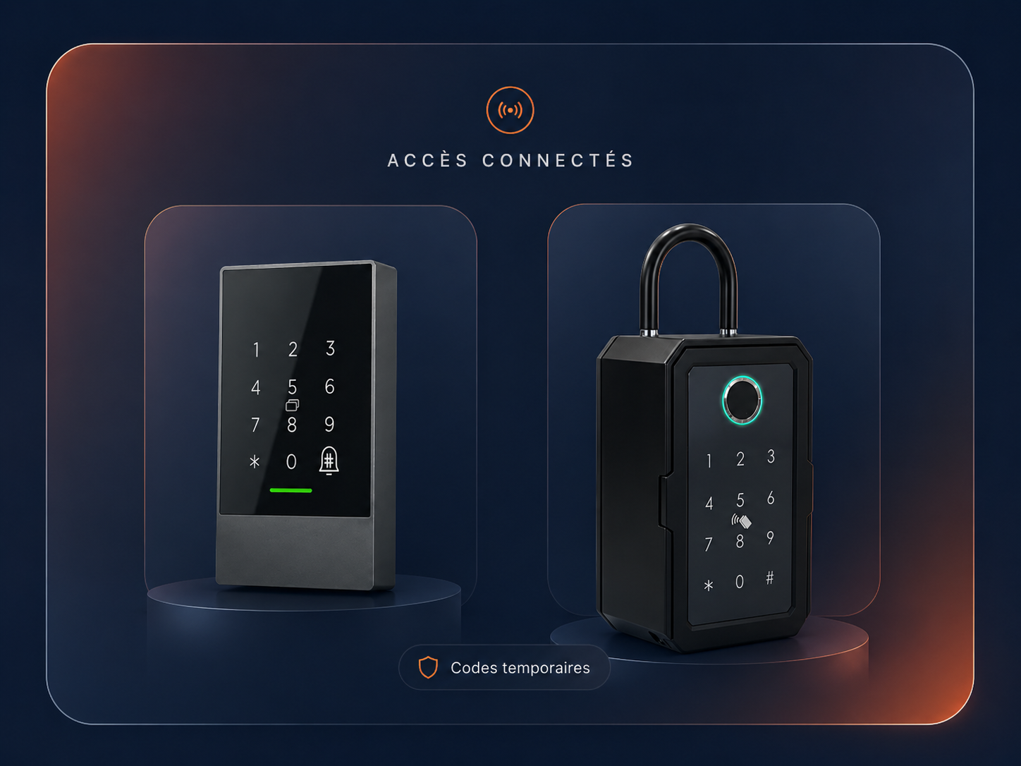 Illustration de serrures et boîtes à clés connectées avec codes temporaires