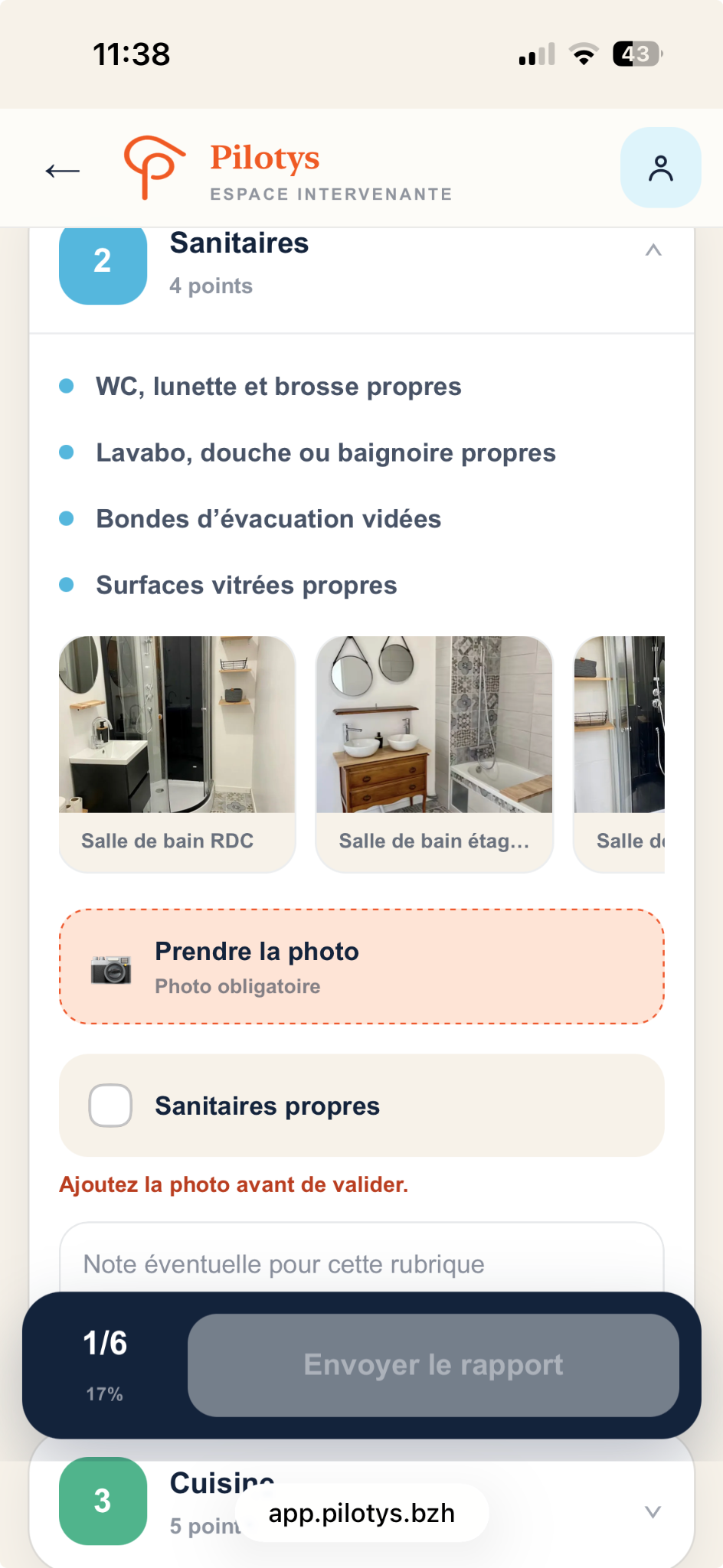 Capture complète de l'application mobile Pilotys côté intervenant